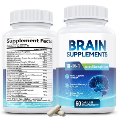 Fenolutra 18-in-1 Brain Supplement for Memory and Focus 60 Count (Pack of 1)