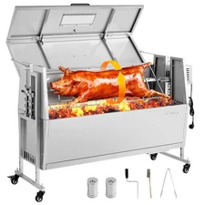 57" Rotisserie BBQ Grill BBQ Outdoor Pig & Lamb Spit Roaster w/ Wheels 38W