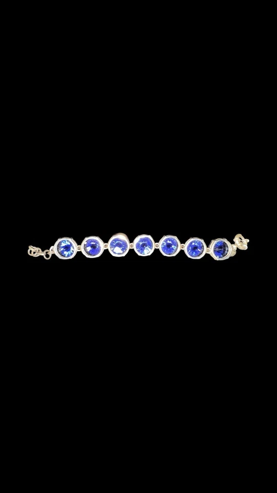 Pulsera J.Crew Brûlée Cristal Distintivo Azul Cobalto Rivoli Piedras Palanca Dorada Foto 4 de 4