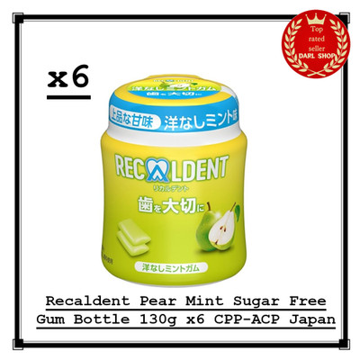 Recaldent Pear Mint Sugar Free Gum Bottle 130g x6 CPP-ACP Japan