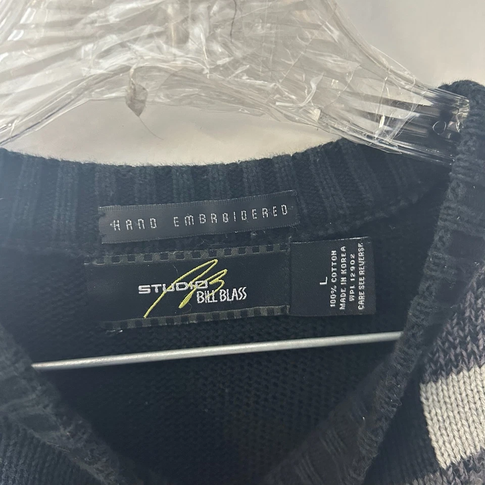 VNT STUDIO BILL BLASS Negro Gris Bloque de Color Bordado a Mano Para Hombre Talla Grande Foto 2 de 4