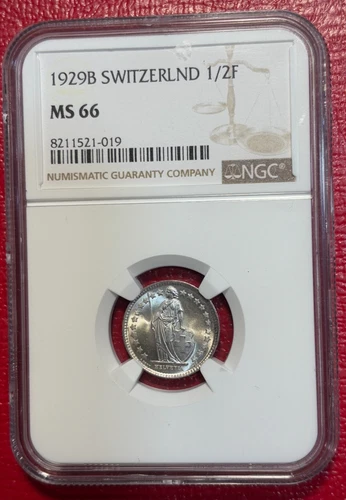 NGC MS66 1929 B SWITZERLAND SILVER 1/2 FRANC COIN-JUL115