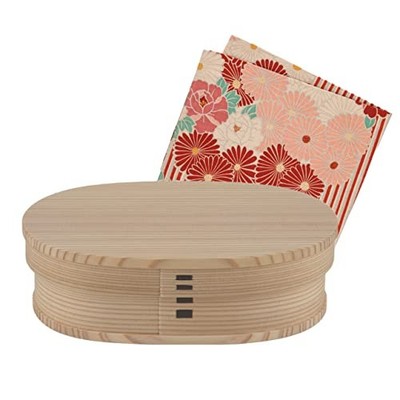 Odate Kogei Akita Cedar Magewappa Bento Box with Small Furoshiki Wrapping Cloth