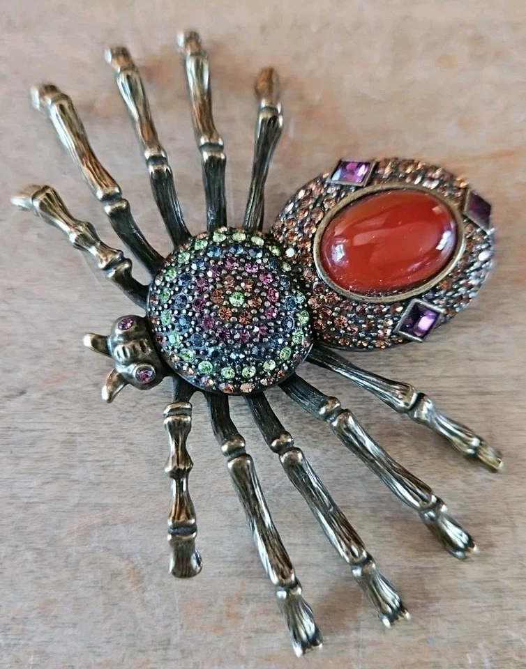 STUNNING Heidi Daus Large Multi Colored Swarovski Crystals Spider Brooch Pin