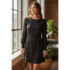 J Crew Shift Dress in Jacquard Floral Dot Black Sz 6 AR644