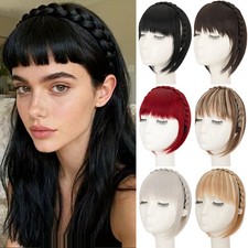 Thick Braided Headband Bangs+Topper Hair Extensions Front Fringe Hairpiece 10in