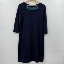 Boden Navy Blue sweater dress Wool Blend Embellished Cute Career size 8R