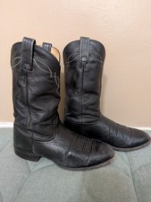 Nocona Mens Black Leather Western Cowboy Pointed Boots Made in the USA Size 8.5D