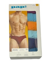 Papi 6-Men's Premium Cotton Low Rise Briefs Large  36-38  Blues/Berry/Orange