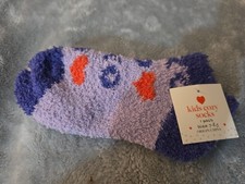 Kids Cozy Socks 1 Pair Size 7-8.5 Orange with Heart Print