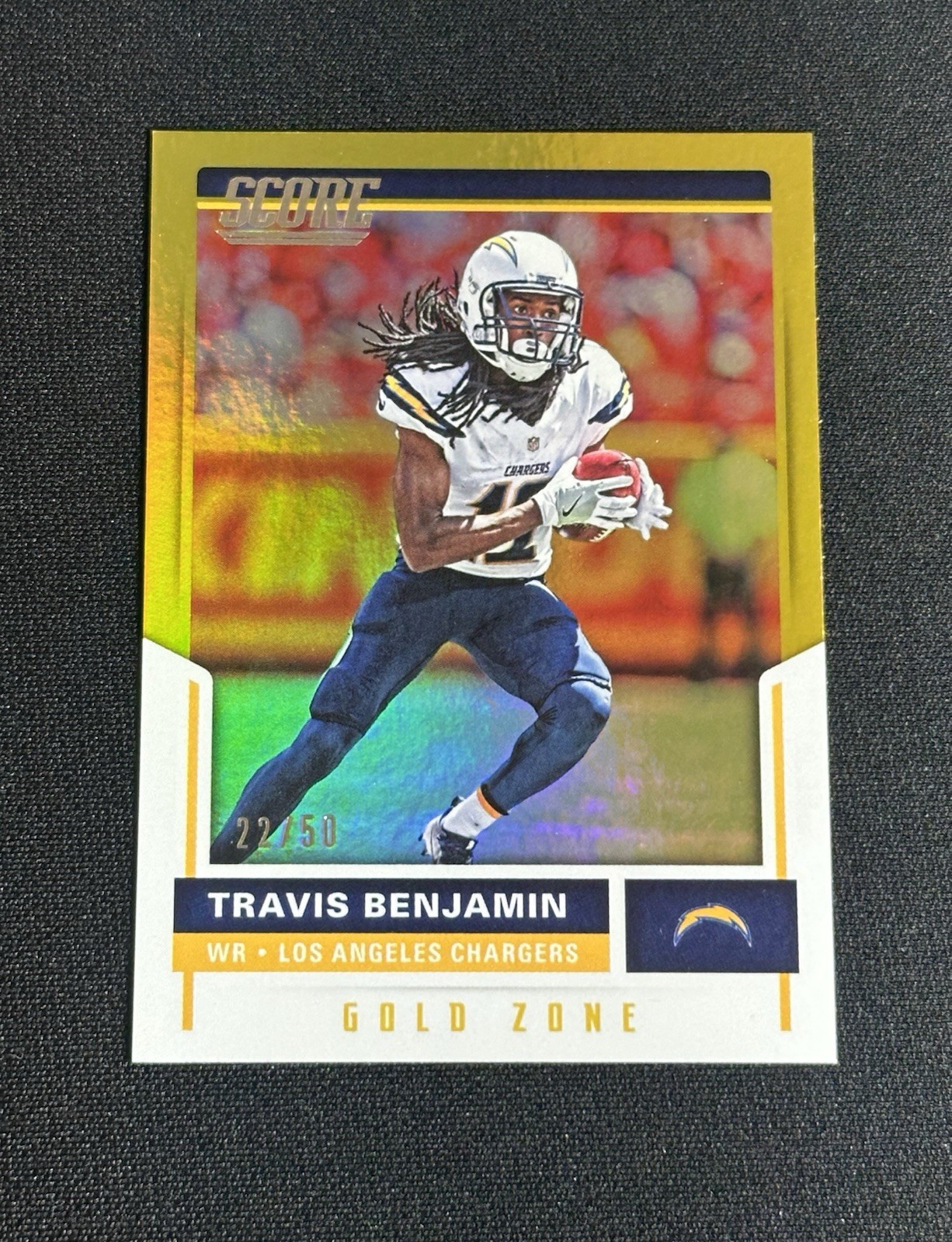 2017 Score Travis Benjamin #/50 Gold Zone SP #91 Football Card LA Chargers
