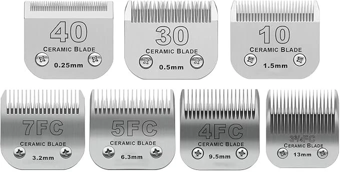 7 Piece Ceramic Pet Clipper Blades Andis Oster Wahl