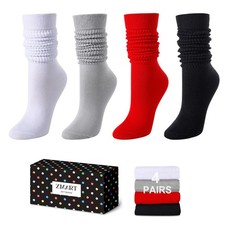 Zmart Colorful Slouch Socks for Women - Medium, White Grey Red Black 4 Pairs