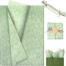 60 Sheets Sage Green Wildflowers Tissue Paper, Botanical Green White Floral Prin