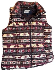 Lands End Puffer Vest Women Small Purple Down Filled Polar Bear Moose Snowflake