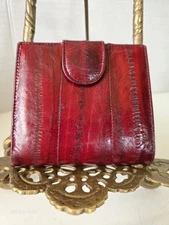 Vintage Red Burgundy EEL SKIN KISS LOCK Small Wallet 1980s