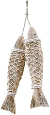 Antique Wood Fish Decor Ornament Wall Hanging Wooden Decorations L 