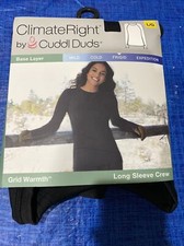 Size Large Black Grid Warmth Base Layer Women's Long Sleeve Crew Neck Shirt