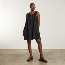 NWT Everlane The Smocked 100% Linen Criss Crossed Strap Mini Dress Black S