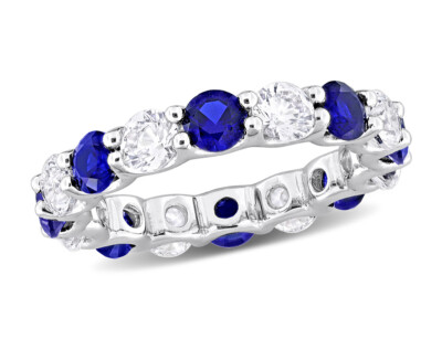 4,96 (ctw) Laborgefertigter blau-weißer Saphir Ring in Sterlingsilber