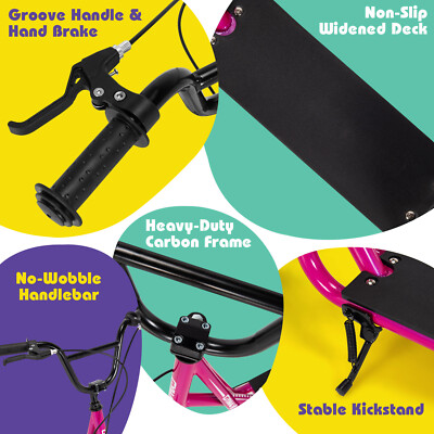 Kick Scooter Bambini Telaio Acciaio Al Carbonio - Ruote Gonfiate 12 Pollici, Rosa, Modello GYM08583