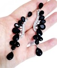 Chandelier Rhinestone Crystal Pageant Bridal Earrings Black Drop Dangle 3.5 inch