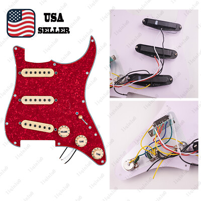 Prewired-Loaded SSS Pickguard Ceramic Pickups For Strat Red Pearl&Beige