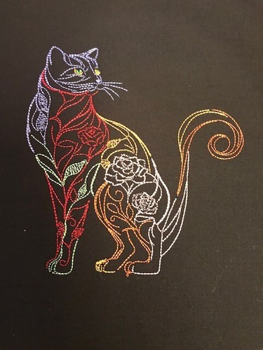BLOQUES DE EDREDÓN BORDADOS UN JUEGO DE 10 - HERMOSOS GATOS ABSTRACTOS SOBRE KONA NEGRO - Imagen 5 de 10