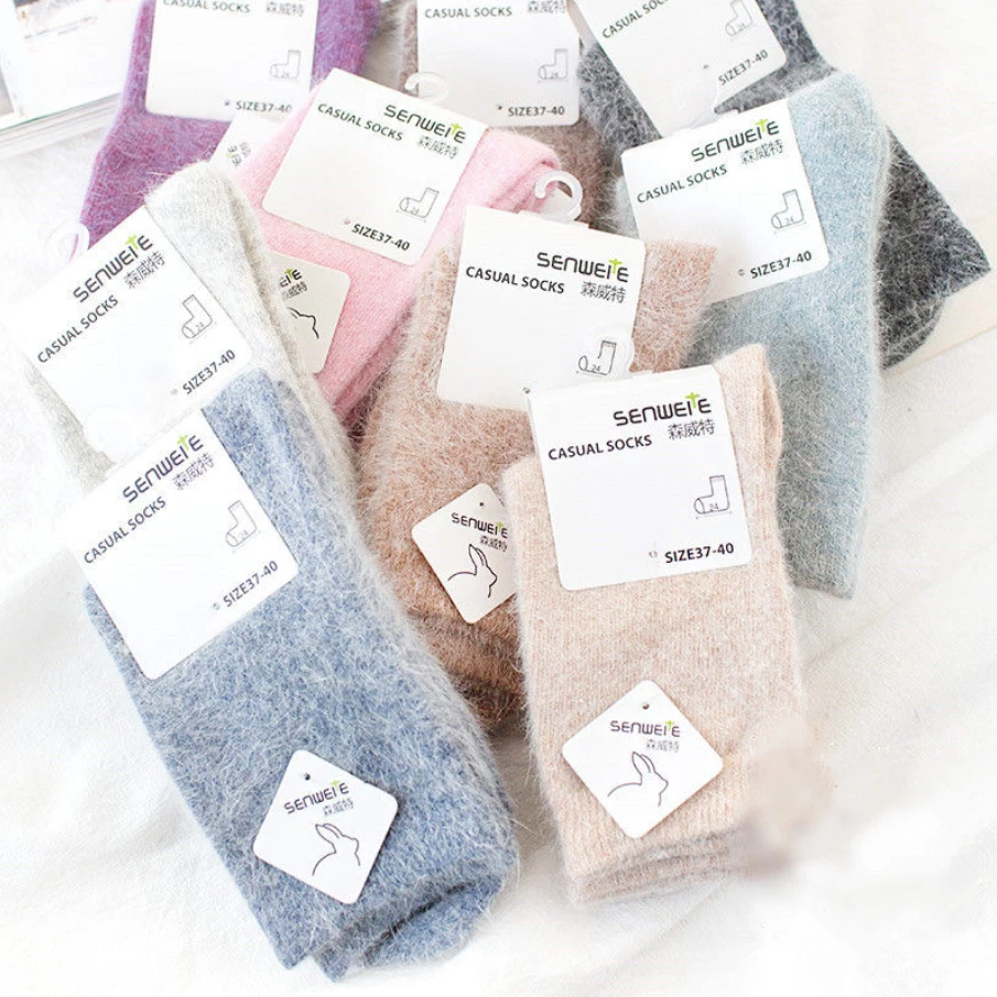 5 Pack Women Wool Angora Crew Socks Casual Multicolor Sport Boot Warm Thick 5-9