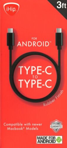 iHip Brand USB Type C to Type C Charge and Sync Cable for Android, Macbook