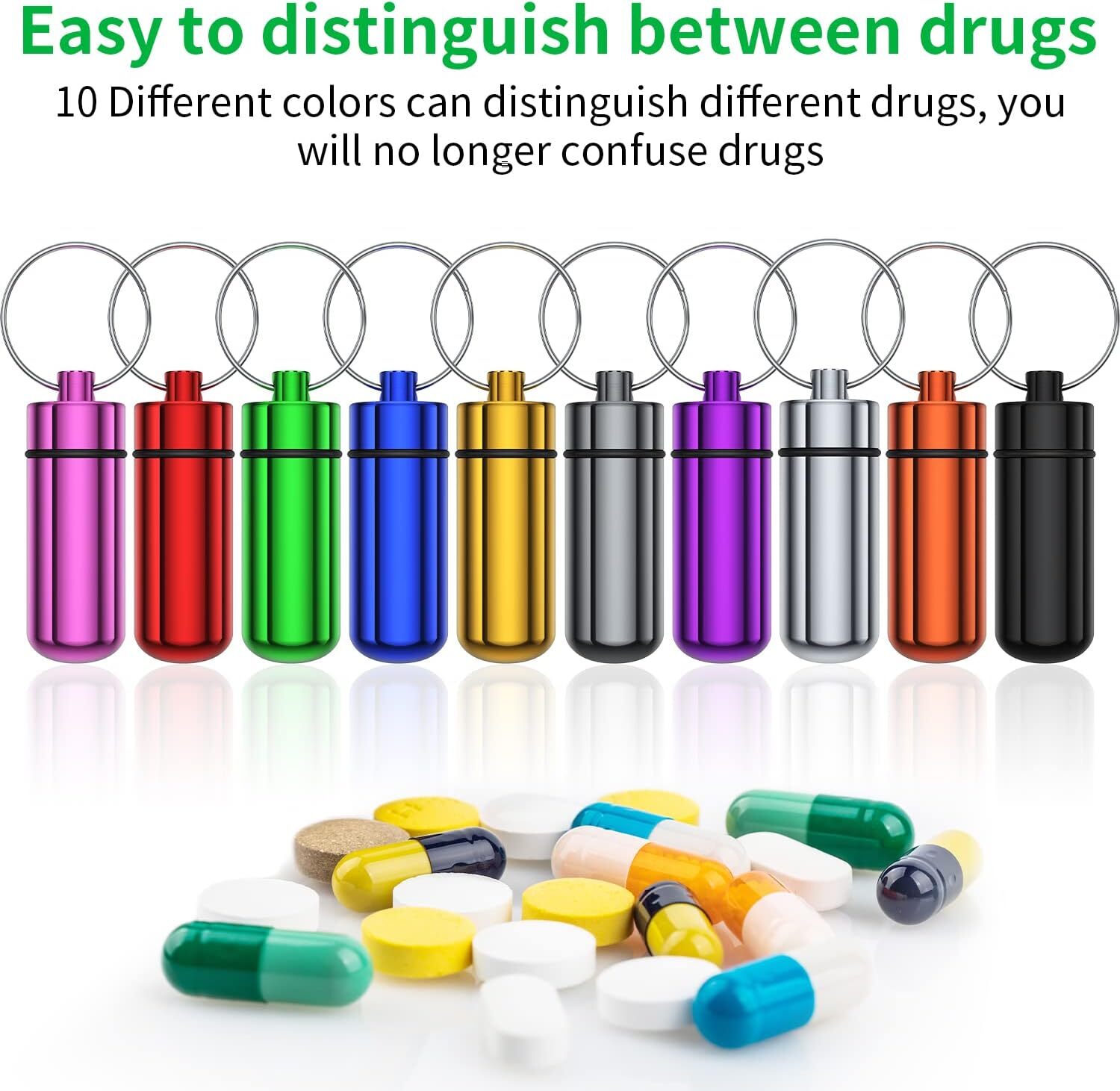 Small Portable Pill Case with Keychain(10 Pack), Urekt Waterproof Aluminum Pill
