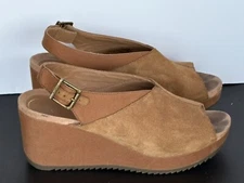 Vionic Trixie Toffee Sandal Wedge Tan Suede Slingback 9 Open Toe Shoes Platform