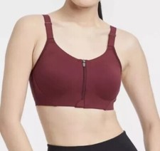 42D Womens High Support Sculpt Zip-Front Mesh Crossback Sports Bra - Garnet Red