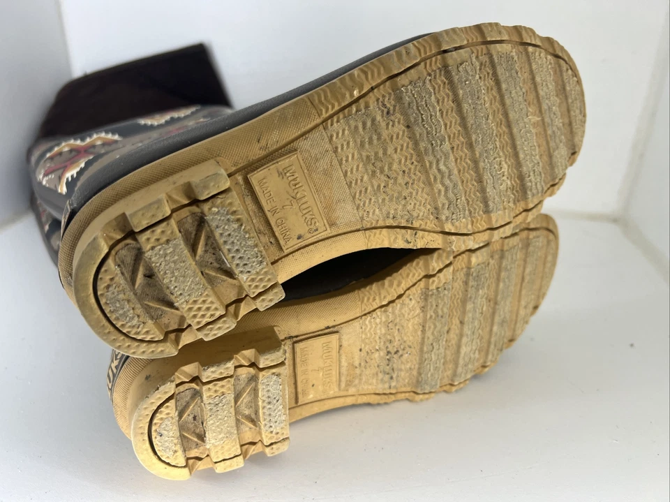 Mukluks Womens Rain Boots Brown Rubber Geometric Waterproof Mid Calf Slip On 7 - Image 4 of 4