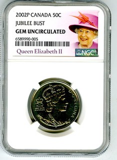 2002 P CANADA 50 CENT HALF DOLLAR JUBILEE BUST NGC GEM UNC QUEEN ELIZABETH