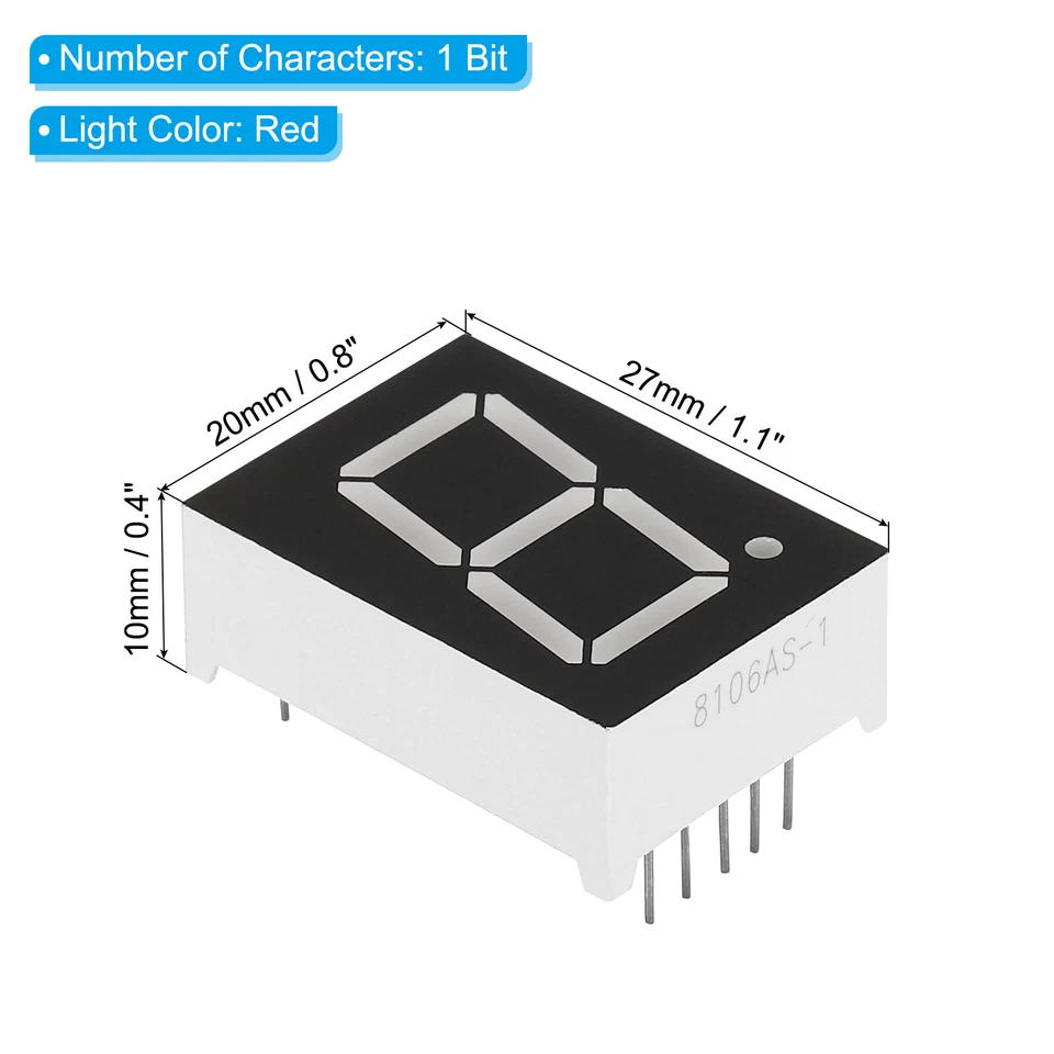 20x LED Anzeige Digitale Röhre 10Pin 1Bit 0.8"x1.1"x0.4" Common Kathode 2.1V Rot - Bild 2 von 4