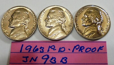Nice 1963 p ,1963 d ,+ 1963 Gem  Proof Jefferson Nickels Nice Luster # JN 93 B