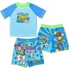 Disney Pixar Toy Story Woody Little Boys Rash Guard Swim Trunks Size 5-6