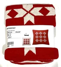 Ikea VINTERFINT Pillow Cushion Cover 20" x 20" Red/Off White Snowflake New