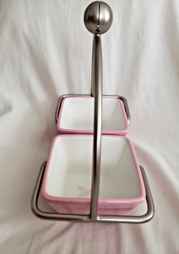Pampered Chef Whip Cancer Caddy 2 Pink Dishes Server Breast Cancer Ribbon - Picture 6 of 20