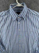 Scott Barber Striped Blue Gold Long Sleeve Button Down Shirt Men Large Cotton