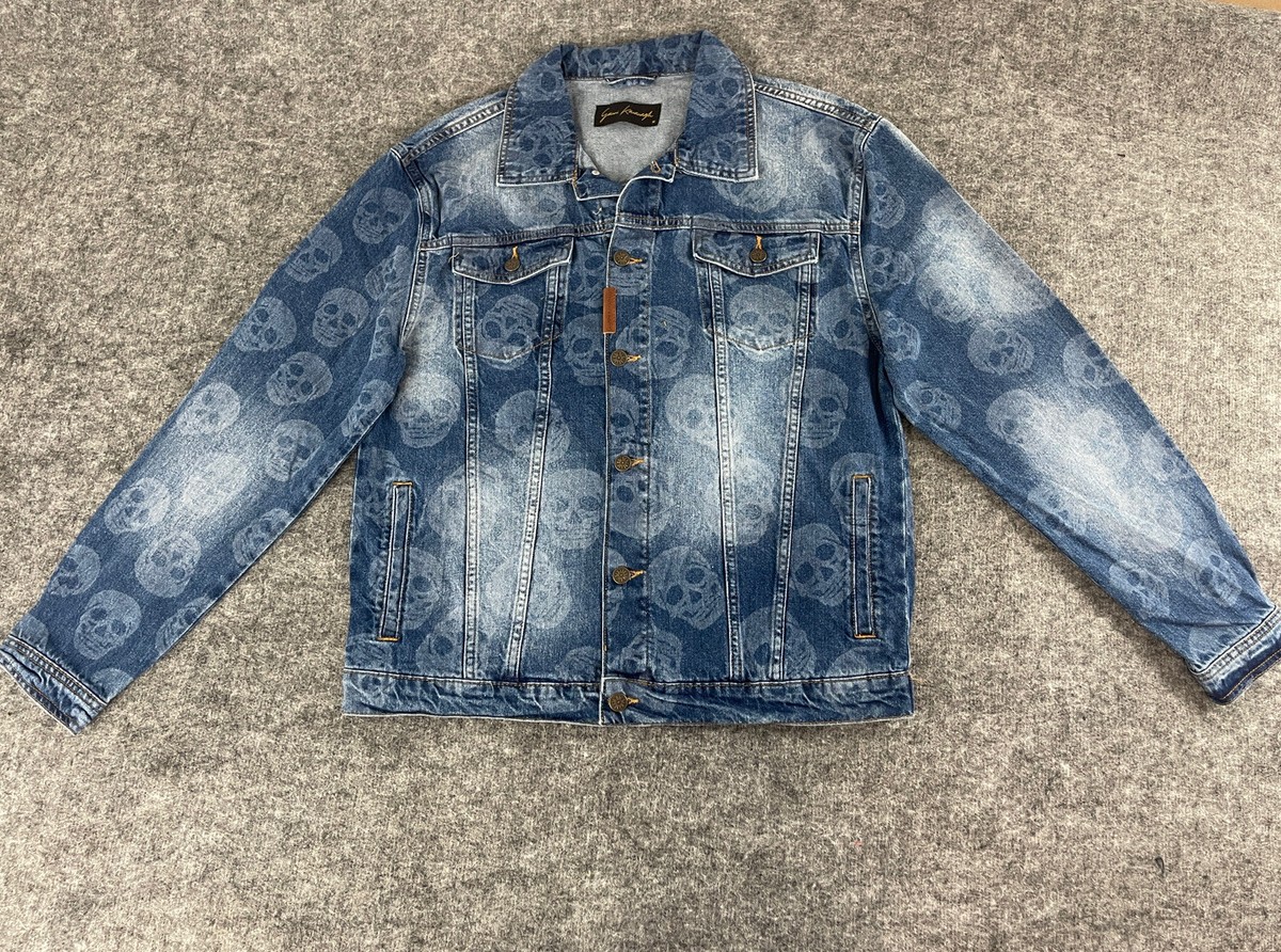Gianni Kavanagh Denim Jacket Mens Medium Skull Print All Over Jean Blue N314