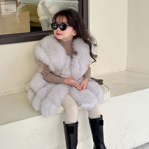 Kids Girls Winter Cute Fox Fur Vests Jacket Windproof Warm Coats Outerwear - Picture 5 of 20