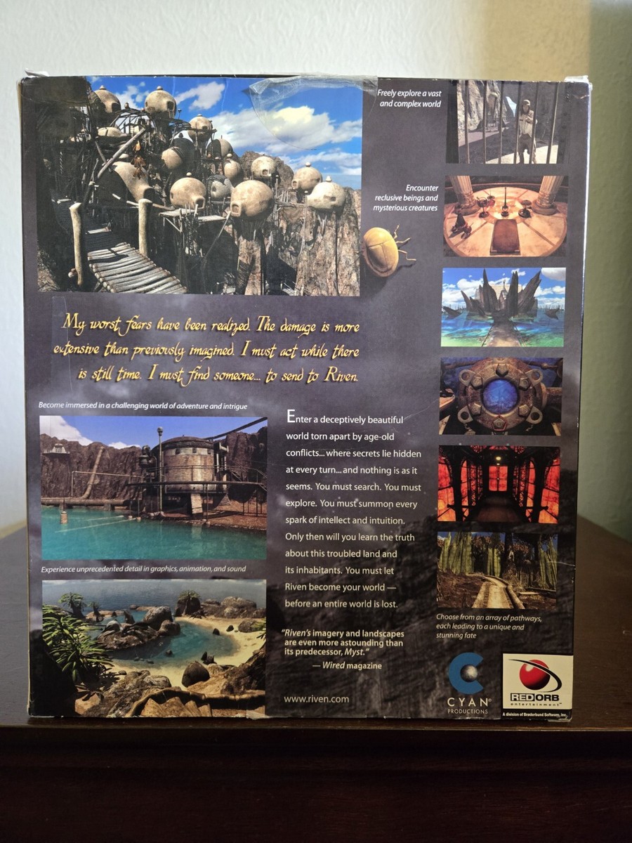 Riven The Sequel To Myst (PC /Mac, 1997) BIG BOX CIB 5 DISCS Riven The Sequel To Myst (PC /Mac, 1997) BIG BOX CIB 5 DISCS