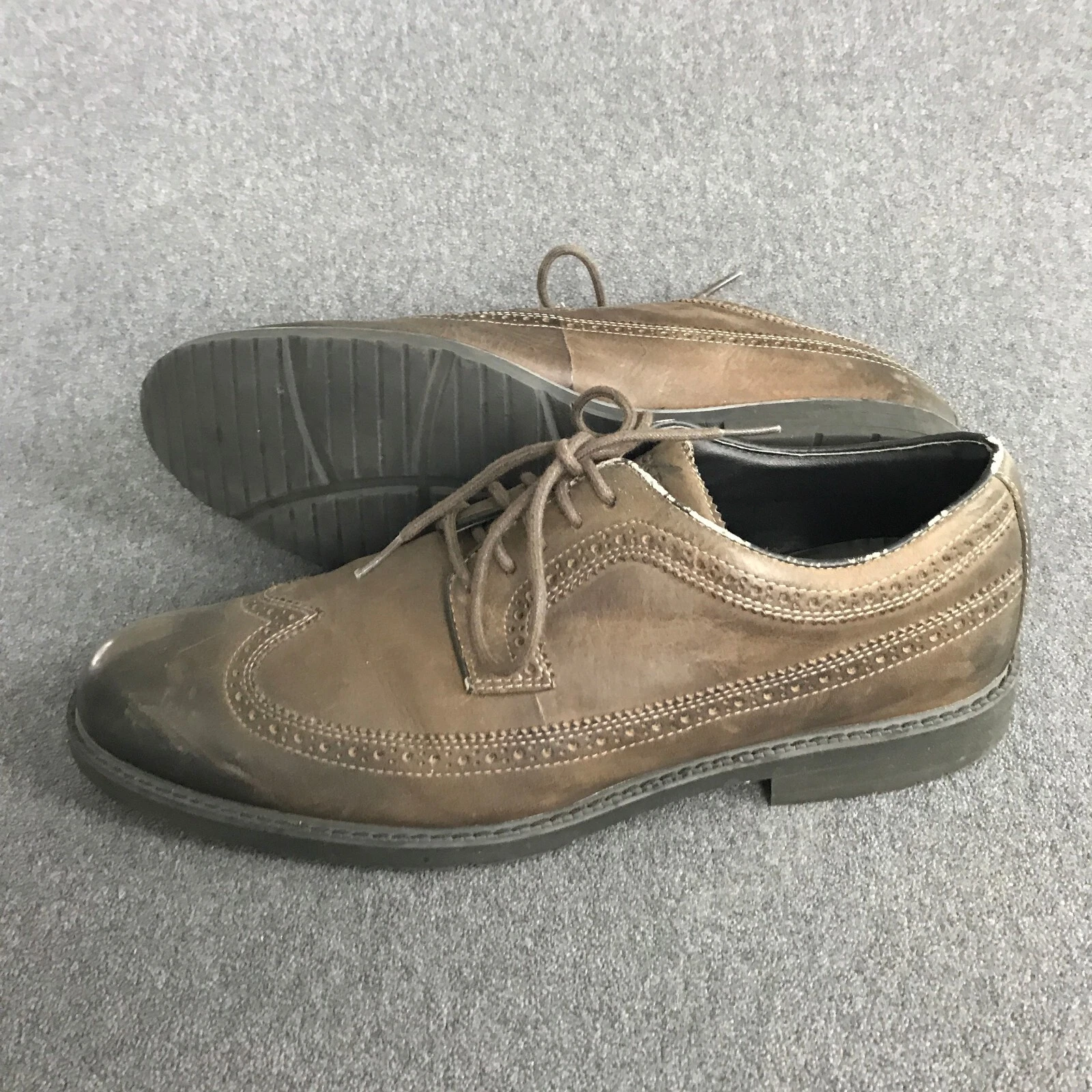 Scarpe da uomo taglia 12 Rockport adiPRENE Adidas in pelle marrone invecchiata punta ad ala