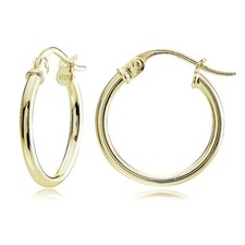 Gold Tone over Sterling Silver 1.5mm High Polished Round Hoop Earrings, 15mm