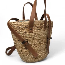 XIX Palms Jute Bucket Shaped Cooler Back Pack Bag Insulated Lining Picnic Casual