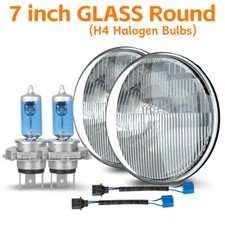 7 Inch GLASS Headlight Round, ORIGINAL CLASSIC LOOK Conversion Chrome pair H4