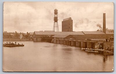 Wausau WI~Marathon Paper Mills~Water Tower~Grain Elevator~Workers~1910 RPPC