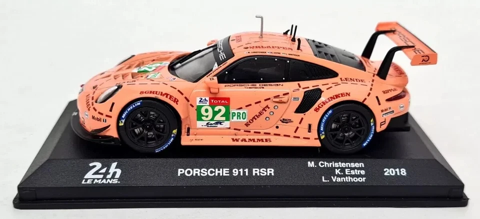 #92 Porsche 911 RSR Pink Pig Le Mans 2018 Christensen 1/43 Diecast Car Spark - Image 4 of 4